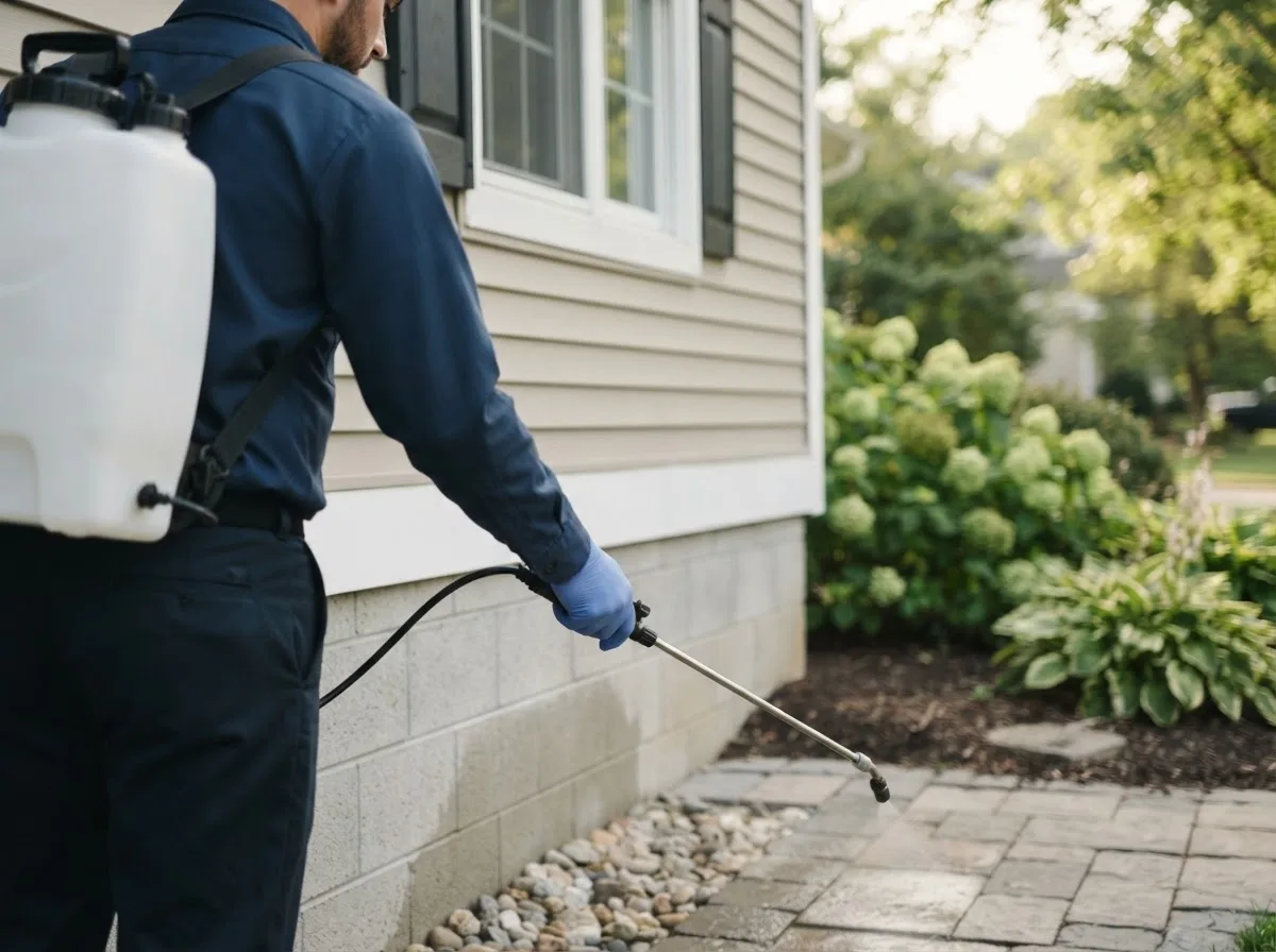 Pest control technician inspecting a home in Wellsville, NY